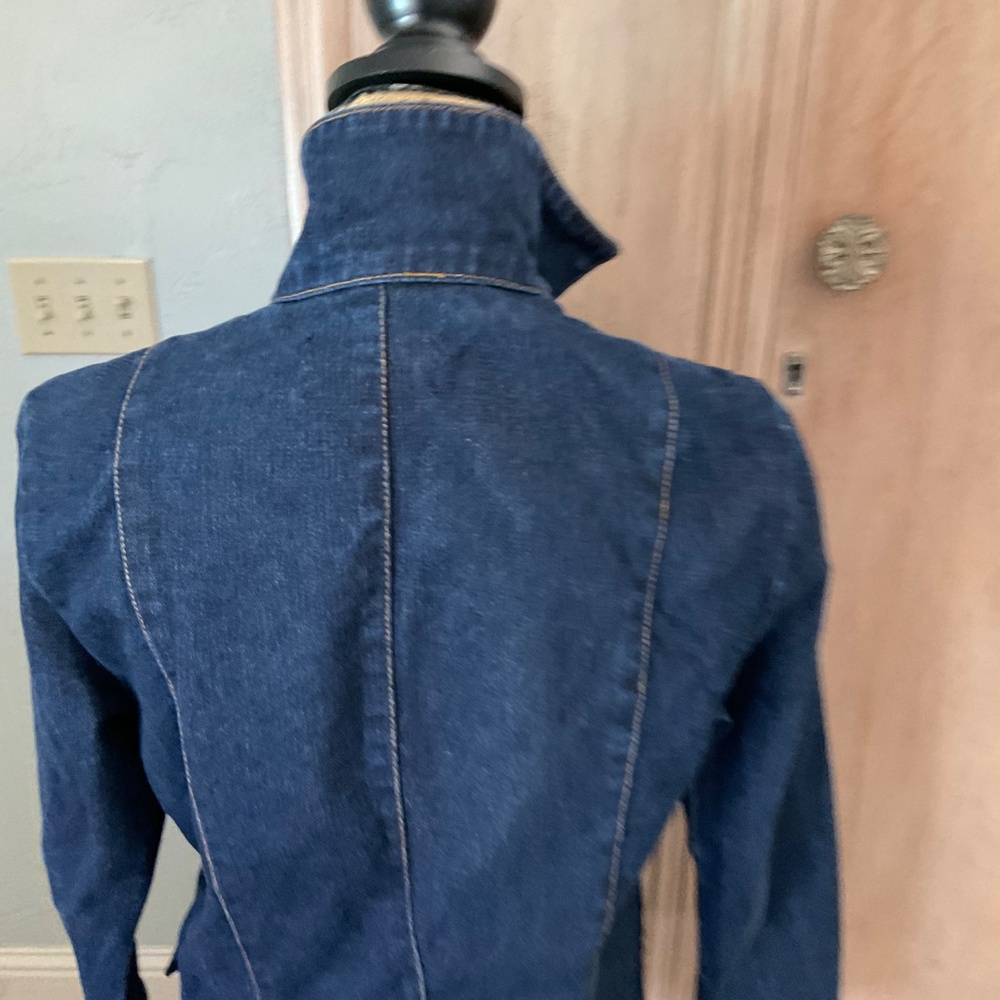 Y2K Denim Blazer dark wash seamed fitted western modern concert career academia - Picture 11 of 15